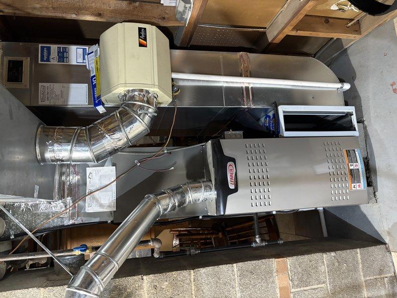 Completed routine AC maintenance tune-up on a two-year-old system as part of MVP preventive maintenance program. Performed comprehensive inspection of air conditioning unit, inspected ductwork and air handler assembly, and replaced dirty air filter that showed significant dust accumulation. System operating within normal parameters with no issues identified; all components functioning properly.