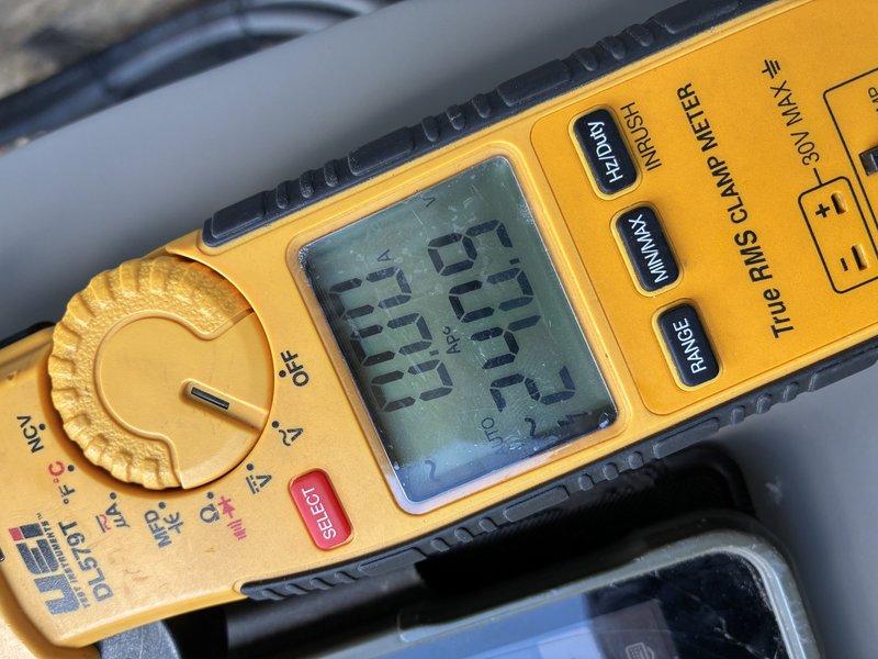 Completed MVP Cooling Visit maintenance service on residential air conditioning system. Performed electrical diagnostics and measurements using digital clamp meter to verify proper amperage draw and system performance. All tested parameters within normal operating specifications, unit operating efficiently.