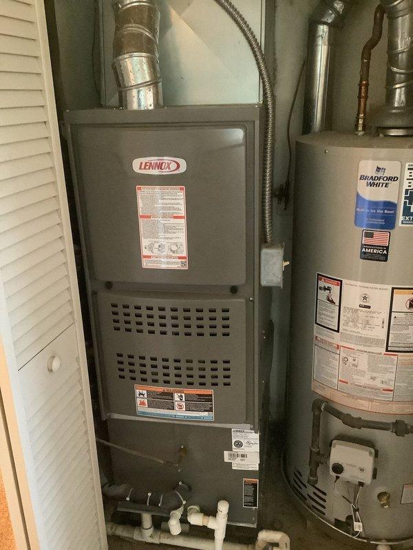 Completed preventive maintenance visit on 6-year-old Lennox furnace system with outdoor condensing unit model CR33-24B-F. Performed comprehensive inspection of indoor air handler and outdoor condenser, verified refrigerant charge and system pressures within manufacturer specifications for R-410A operation. Inspected electrical connections, tested capacitor performance, and confirmed proper airflow through evaporator coil. Checked condensate drain lines for proper drainage and cleared PVC drain system. Verified thermostat operation and system cycling. All components operating within normal parameters with no deficiencies noted at time of service.