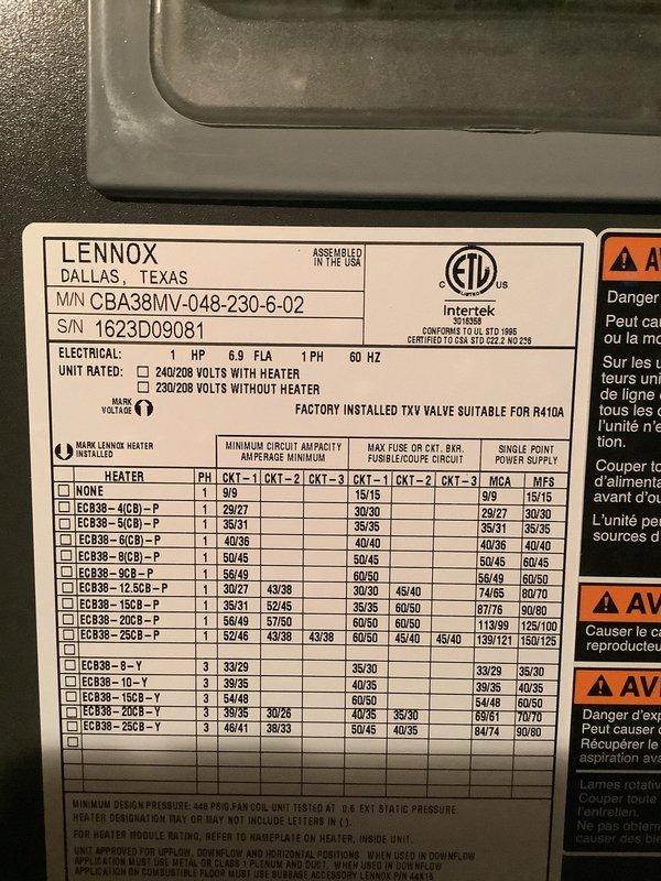Completed MVP cooling maintenance on Lennox CBA39MV-048-230-6-02 unit with Aprilaire humidifier system. Performed standard preventative maintenance inspection, documented equipment specifications and serial number 1623D09081, verified proper operation of all system components including furnace, humidifier, and condensate drainage system.