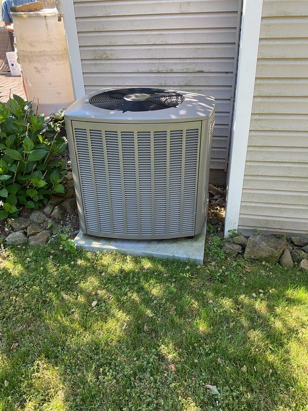 Completed routine MVP cooling maintenance visit on residential air conditioning system. Performed comprehensive inspection of outdoor condenser unit, verified proper operation of fan assembly, checked electrical disconnect and refrigerant line connections, and confirmed unit is operating within normal parameters. System found in good working condition with no issues identified.