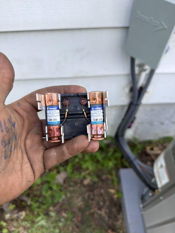 Completed first-time startup and commissioning of newly installed air conditioning system and evaporator coil. Replaced blown electrical fuses with new Littelfuse FLM 250V rated fuses to restore power to the unit. Performed thorough cleaning of blower wheel assembly as requested to ensure optimal airflow and system efficiency. Inspected refrigerant line connections, service valves, and copper fittings to verify proper installation and absence of leaks. System tested and confirmed operational with all components functioning within manufacturer specifications.