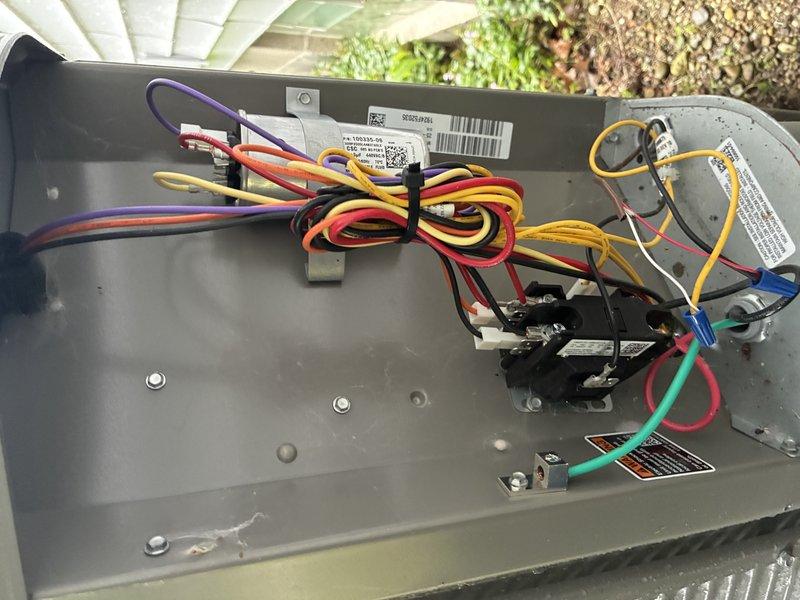 Performed comprehensive AC tune-up on outdoor condensing unit as approved courtesy service. Completed full system inspection including electrical connections, contactor operation, and blower motor functionality. Verified proper wiring configuration and secure connections throughout unit, confirmed condenser fan operation, and ensured all components operating within manufacturer specifications. Customer advised regarding service agreement renewal requirements for future maintenance visits.