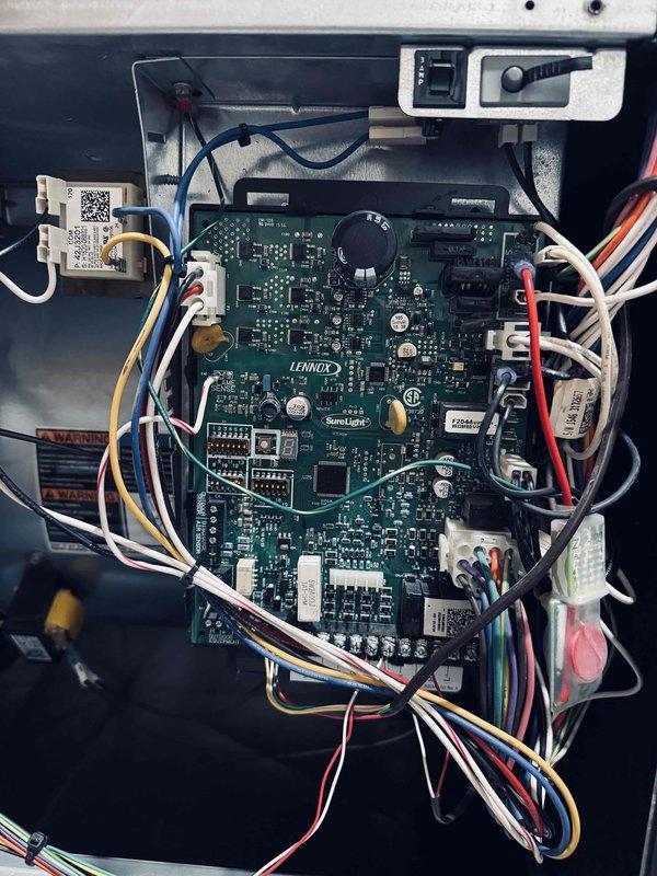 Completed scheduled MVP cooling maintenance visit on 10-year-old system. Performed comprehensive inspection of Lennox iComfort control board, verified all electrical connections and wire harnesses secure, and inspected capacitor operation. All components found in normal working condition with no deficiencies noted.