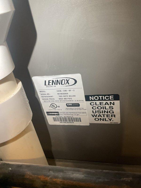 Completed scheduled MVP cooling maintenance visit on Lennox CX35-24B-6F-2 unit. Performed routine system inspection, verified air return filter grille condition, and documented equipment specifications and maintenance requirements per manufacturer guidelines.