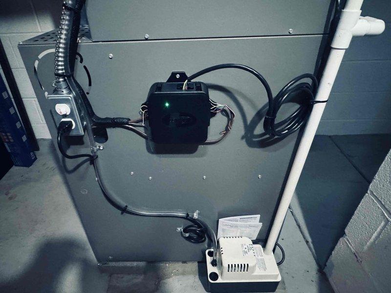 Returned to address mitigation board issue on HVAC system. Installed replacement transformer and verified all electrical connections at terminal block, including proper wiring configuration for thermostat control circuits (W1, Y, Y2, C, R, DH, H, O terminals). System tested and confirmed cooling operation functioning correctly upon completion.