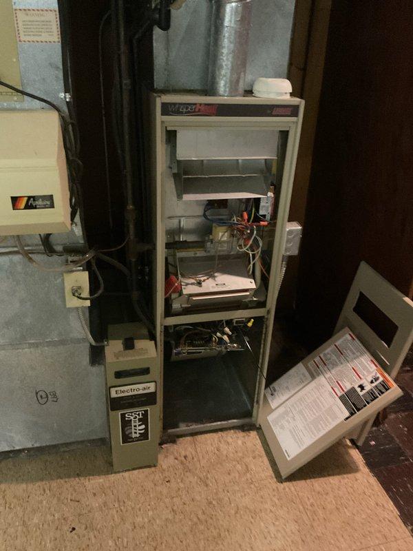 Responded to no cooling complaint on central air conditioning system. Upon inspection, accessed furnace and air handler unit to diagnose cooling failure. Performed system evaluation, checked electrical connections, and inspected internal components to identify cause of cooling loss while blower operation remained functional.