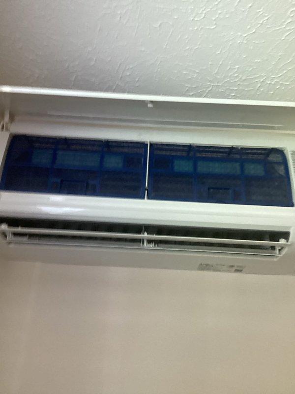 Completed MVP cooling maintenance visit on 4-year-old ductless mini-split system. Accessed and inspected air filters, which were found in the filter compartments of the wall-mounted indoor unit. Performed standard preventive maintenance procedures on the mini-split system as part of recurring service agreement.