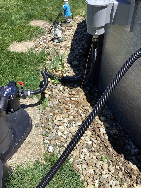 Installed grounding system for above-ground pool and associated filtration equipment to meet electrical safety code requirements. Bonded pool pump, filter assembly, and metal components using appropriate copper conductors and grounding clamps, ensuring proper electrical continuity throughout the pool system to prevent potential shock hazards.