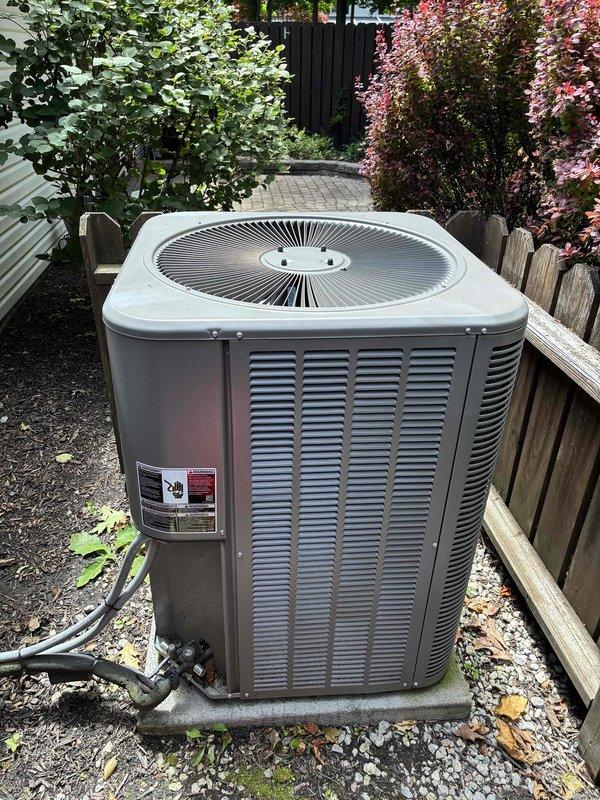 Completed MVP cooling maintenance visit on 5-year-old residential HVAC system. Performed comprehensive inspection of outdoor condenser unit, verifying proper operation of fan motor and compressor. Unit exterior showed normal wear with clean coils and adequate airflow through louvers. Electrical connections and conduit inspected and found secure. Measured supply air temperature at ductwork using calibrated digital gauge, recording 74°F. Confirmed system operating within normal parameters with no refrigerant leaks detected. All components functioning as designed with no immediate service needs identified.