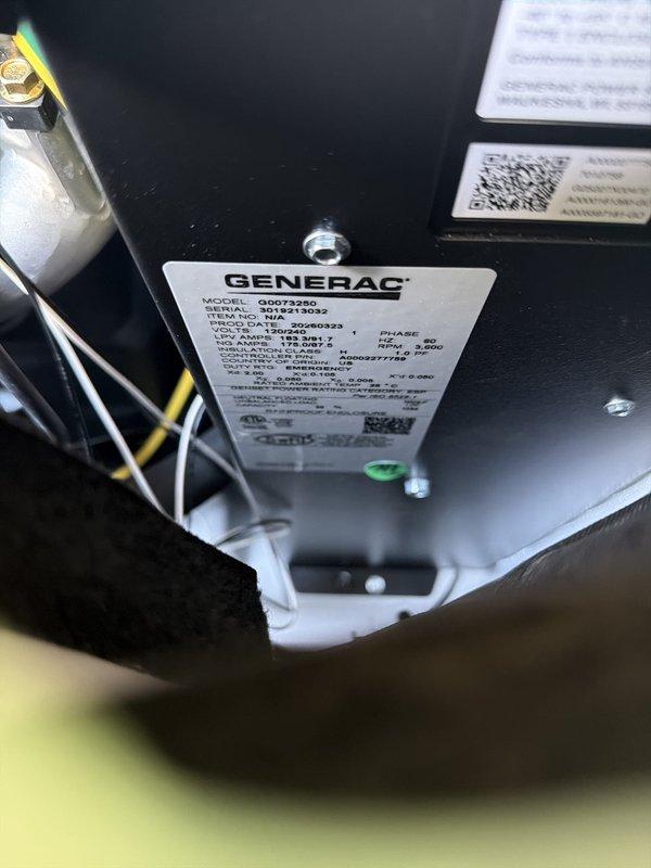 Completed installation of 22kW Generac standby generator with 200-amp automatic transfer switch, oil warmer, and surge protection system. Ran 15 feet of gas line to unit and coordinated with gas utility for service connection. Wired transfer switch to main electrical panel, configured all circuits for automatic transfer during power outages, and verified proper operation of all safety systems and electrical connections per manufacturer specifications and local code requirements.