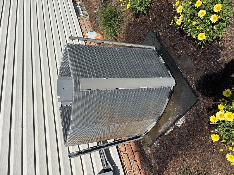 Completed annual MVP cooling maintenance visit on 1-year-old HVAC system. Performed comprehensive inspection of indoor air handler unit located in mechanical room and outdoor condensing unit positioned on deck-mounted pad. Verified proper operation of all system components, checked refrigerant levels, inspected electrical connections, cleaned condenser coils, and confirmed adequate airflow through both units. System operating within manufacturer specifications with no issues identified.