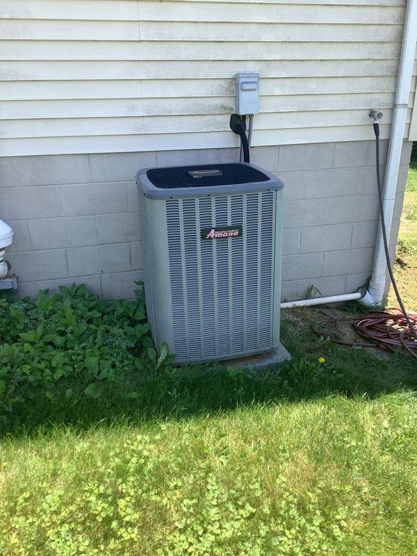 Completed MVP cooling maintenance visit on residential split system with Amana condensing unit and indoor air handler. Performed comprehensive inspection of outdoor unit, verified electrical connections at disconnect box, checked refrigerant lines and condensate drainage system. Inspected indoor air handler in basement mechanical room, confirmed proper operation of all components, and documented equipment condition. System operating within normal parameters with no issues identified.