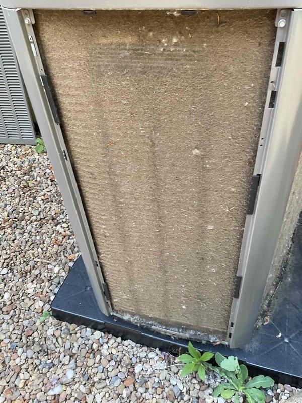 Completed MVP cooling visit and tune-up service on two residential air conditioning units. Upon inspection, found heavily soiled air filters with significant dust and debris accumulation obstructing proper airflow on outdoor condenser units. Performed comprehensive maintenance including filter cleaning, system inspection, and standard tune-up procedures to restore optimal performance and efficiency on both systems.