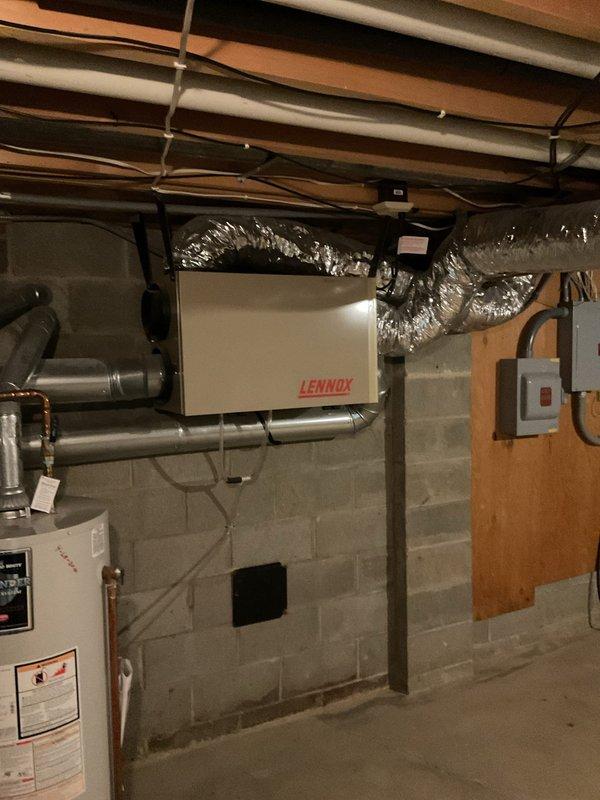 Performed routine maintenance on AprilAire 1850 whole-home dehumidifier integrated into main HVAC ductwork. Conducted operational check, inspected evaporator coil condition, verified condensate drain line was clear and draining properly, and confirmed unit was functioning within normal parameters.