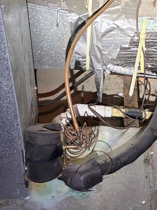 # HVAC Maintenance - Cooling

Completed comprehensive preventative maintenance service on a 10-year-old air conditioning system. Performed thorough inspection of control board, electrical connections, and terminal blocks, verifying proper operation of all electronic components and resistors. Examined blower assembly housing and air handler unit, confirming all wire connections were secure and properly routed. Inspected copper refrigerant lines, pipe insulation, and ductwork in mechanical space, noting all components were in satisfactory condition with no visible leaks or damage. System tested and operating within normal parameters.