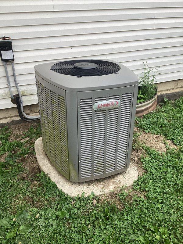 Completed scheduled maintenance visit for MVP customer's Lennox air conditioning system. Performed visual inspection of outdoor condenser unit, verified proper operation, and inspected refrigerant lines and service valves at indoor equipment. Unit operating within normal parameters with no issues identified.