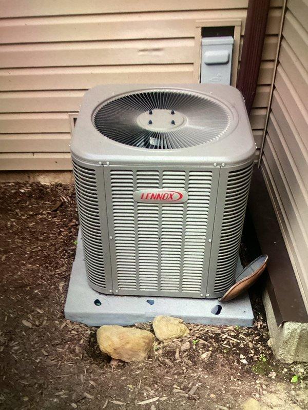 Responded to service call for non-operational 5-year-old residential cooling system during scheduled MVP maintenance visit. Upon arrival, performed comprehensive system diagnostics including inspection of outdoor Lennox condenser unit and refrigerant line set. Examined copper refrigerant tubing showing normal age-related patina and verified proper refrigerant piping connections within the system assembly. Conducted visual assessment of condenser placement, airflow clearances, and external components to identify cause of system failure and restore cooling operation.