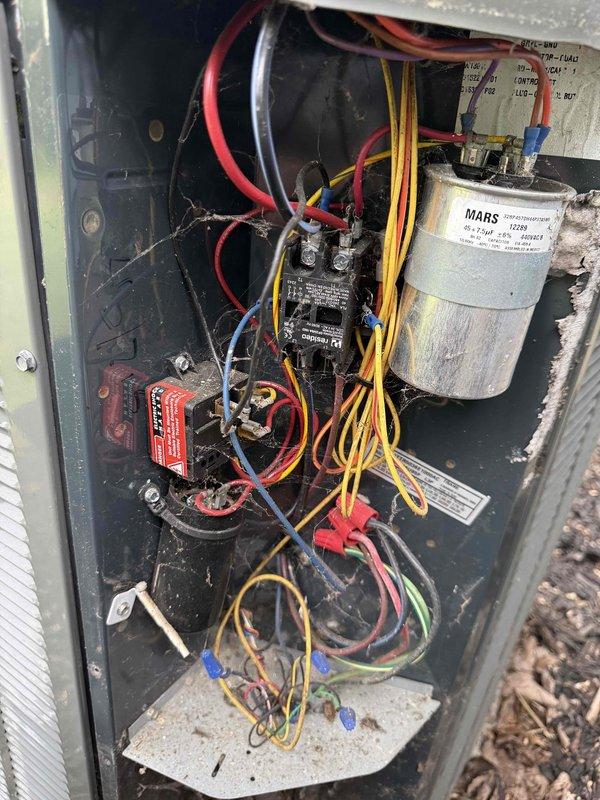 Completed preventative maintenance on residential air conditioning system. Performed inspection of electrical components including capacitor, contactor, and control board; verified proper operation of all connections and DIP switch configurations on circuit board. All components found in satisfactory working condition with system operating within normal parameters.