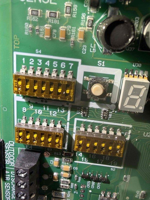 Completed preventative maintenance on residential air conditioning system. Performed inspection of electrical components including capacitor, contactor, and control board; verified proper operation of all connections and DIP switch configurations on circuit board. All components found in satisfactory working condition with system operating within normal parameters.