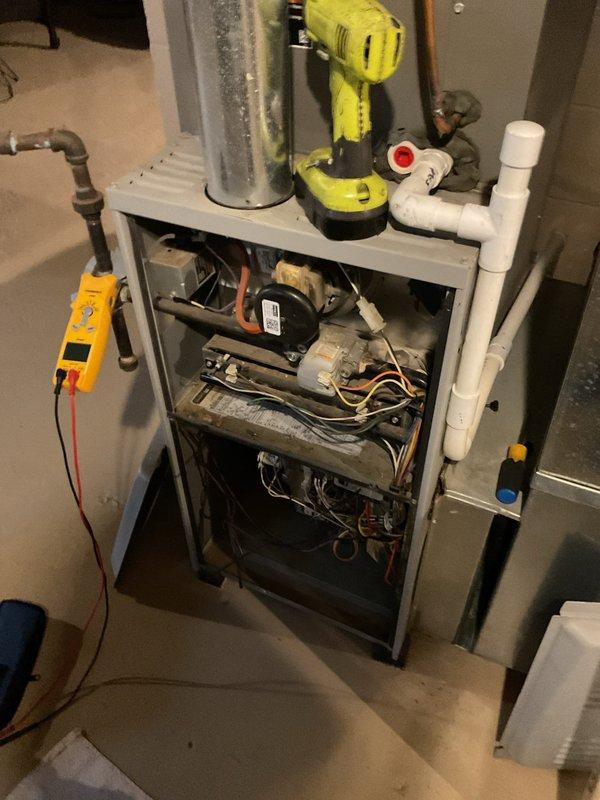 Responded to no cooling call where system was completely shut down due to blower motor failure. Upon arrival, diagnosed failed blower motor assembly that had ceased operation, preventing air circulation through the HVAC system. Removed and replaced defective blower motor with new unit, reconnected all electrical connections, tested system operation, and verified proper airflow restoration to address urgent cooling needs for occupant with respiratory concerns.