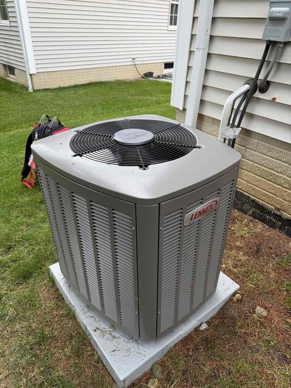 Responded to no-cooling complaint on 5-year-old residential split system with Lennox condenser and Goodman air handler. Upon arrival, confirmed indoor blower motor was not operating, resulting in no airflow through the system. Diagnosed failed blower motor capacitor causing motor failure to start. Replaced defective capacitor with proper OEM replacement, tested blower operation across all fan speeds, and verified proper amp draw. Confirmed condenser unit operating normally with adequate refrigerant charge. System restored to full cooling operation with proper airflow throughout the home.