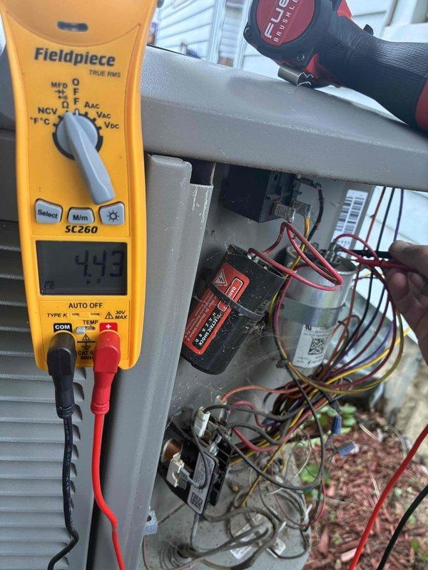 Performed preventive maintenance inspection on 10-year-old outdoor air conditioning unit for MVP customer. Conducted comprehensive diagnostic testing using digital multimeter to verify electrical components and capacitor function, recording temperature reading of 44°F at evaporator coil. Measured supply air temperature at 52.3°F using calibrated digital thermometer to confirm proper system operation and adequate cooling performance. All electrical connections, wiring harnesses, and control board components inspected and found to be functioning within normal parameters.