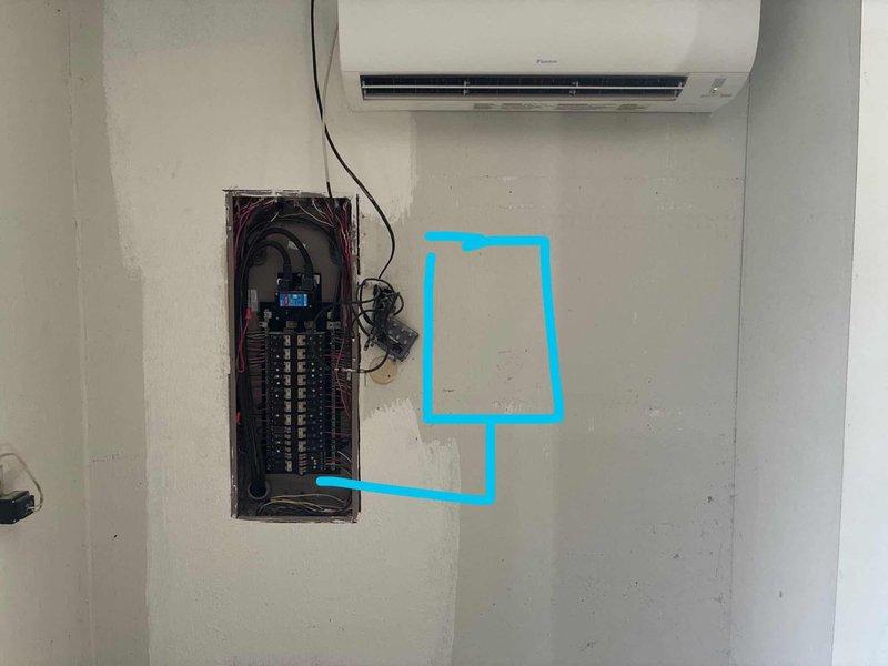 Installed and wired a dedicated 480-volt power circuit for a Daikin ductless mini-split air conditioning system. Ran electrical cable from the main distribution panel to the wall-mounted indoor unit, terminated connections at both the breaker panel and air handler, and verified proper circuit protection and voltage supply for the HVAC equipment.