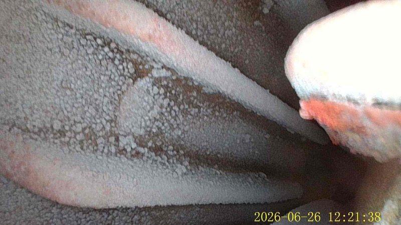 Responded to owner-occupied condo for boiler inspection on aging unit (20-30 years old). Upon arrival, discovered significant frost and ice accumulation on refrigerant lines and copper piping, indicating a refrigeration/HVAC system issue rather than standard boiler operation. The heavy crystalline frost buildup on both bare and insulated pipes suggests potential low refrigerant charge, restricted airflow, or metering device malfunction causing subnormal evaporator temperatures. Documented conditions with photos showing extensive ice formation on multiple pipe sections and foam insulation, with visible corrosion on underlying copper where frost was thinner. System requires further diagnostic evaluation to determine root cause of freezing condition and restore proper operation.