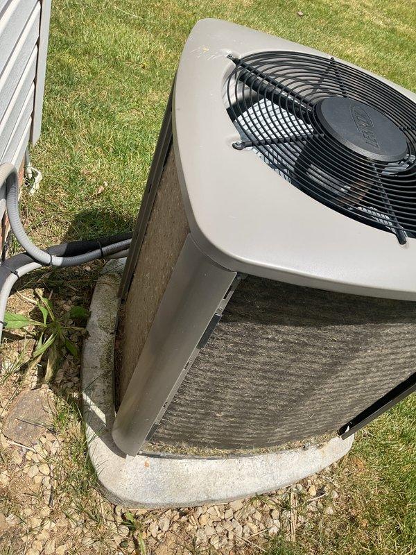 Completed routine summer maintenance and tune-up on residential air conditioning system less than eight years old. Inspected outdoor condenser unit, verified proper operation of fan assembly, checked refrigerant lines, and examined condensate drain system for proper drainage and buildup. All components found operating within normal parameters.