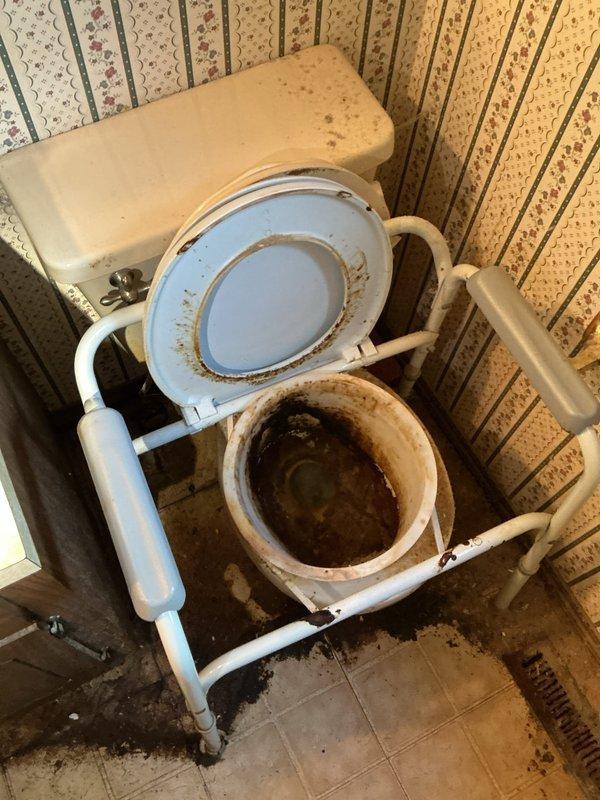 Responded to service call for toilet leaking at base during flushing. Upon arrival, inspected portable commode unit and determined leak was originating from compromised seal between collection bucket and base assembly. Reseated collection bucket, verified proper alignment of gasket, and confirmed leak was resolved through multiple flush tests with no water discharge observed at floor level.