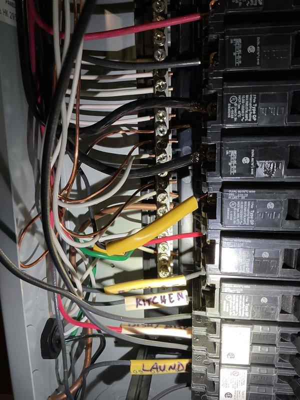 Responded to electrical panel safety concerns identified during home inspection. Corrected double-tapped neutral and ground wire connections in main electrical panel, which posed risk of overheating and potential equipment damage. Separated improperly shared connections and redistributed circuits to individual terminals per NEC requirements. Additionally, replaced non-functioning GFCI outlet and verified proper ground fault protection with testing equipment, confirming 117V output and correct wiring configuration. All work completed to code compliance standards for 2006-era residential construction.