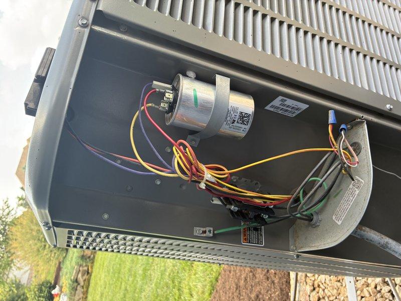 Completed comprehensive tune-up on 6-year-old air conditioning system. Inspected and photographed electrical components including capacitor, control board, and wiring connections, all found to be in proper working condition. Observed dust and debris accumulation on evaporator coil and surrounding areas; cleaned as needed to ensure optimal airflow and system efficiency.