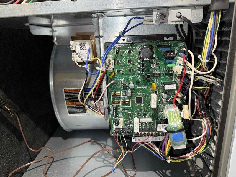 Completed preventive maintenance visit on 9-year-old Lennox HVAC system. Performed comprehensive cooling system inspection, including examination of furnace unit, air handler cabinet, control board, and all electrical connections. Verified proper operation of all components, checked ductwork connections, and confirmed system functionality for optimal cooling performance.