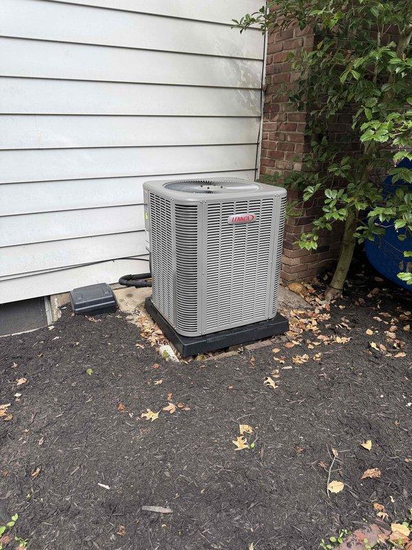 Responded to service call for newly installed residential condensing unit experiencing short cycling and clanking noises. Upon arrival, inspected outdoor unit positioned on rubber isolation pad and performed diagnostic testing using moisture detection equipment. Unit showed intermittent operation with abnormal mechanical sounds during cycling, consistent with customer complaint of repeated on/off cycling since installation approximately one week prior. Documented equipment condition and readings for warranty evaluation and further troubleshooting of potential compressor or fan motor issues.
