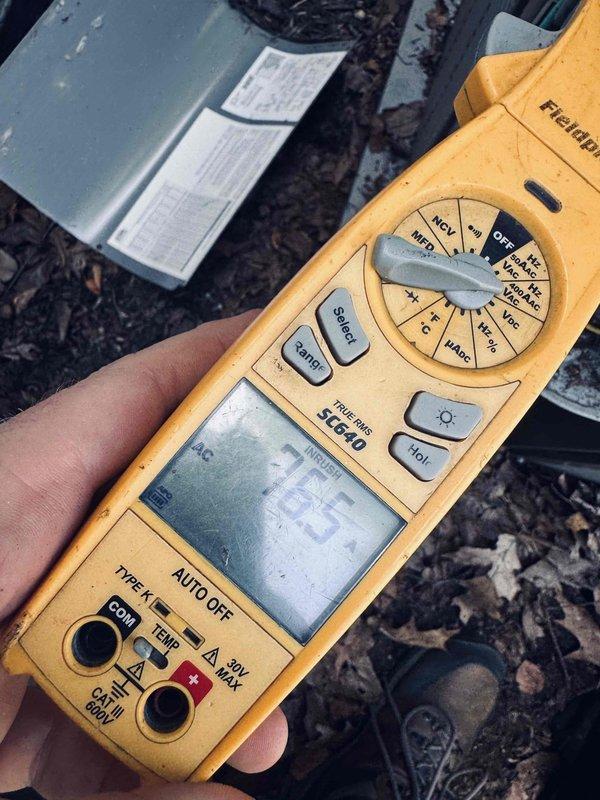 Responded to no cooling complaint on 8-year-old air conditioning system. Upon arrival, confirmed condenser unit was not operating and outdoor fan was not spinning. Performed diagnostic testing using multimeter to check electrical connections at the condenser terminal block. Identified faulty electrical connection or component preventing power delivery to the condenser fan motor and compressor. Inspected terminal block assembly, wiring connections, and associated electrical components for signs of failure, corrosion, or damage.