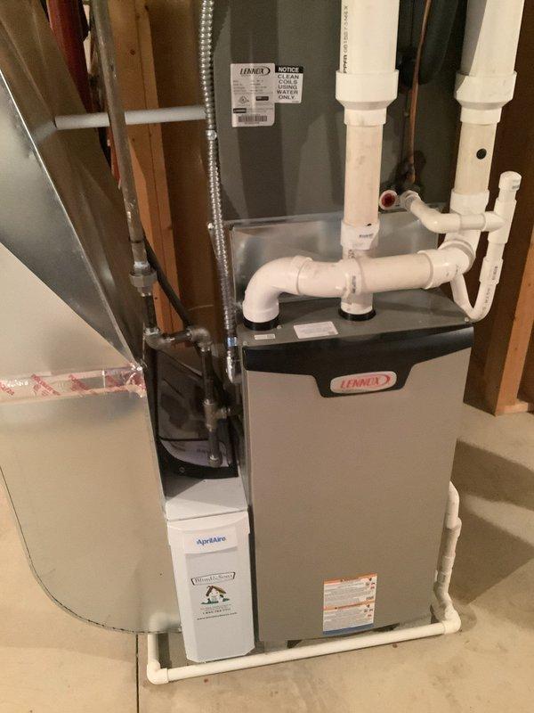 Completed comprehensive MVP maintenance on a 6-year-old Lennox cooling system. Performed standard inspection of indoor air handler with Aprilaire humidifier and outdoor condenser unit, verified proper operation of all components, checked refrigerant lines and condensate drain system, and documented equipment condition through photographic records. All systems operating within normal parameters with no deficiencies noted at time of service.