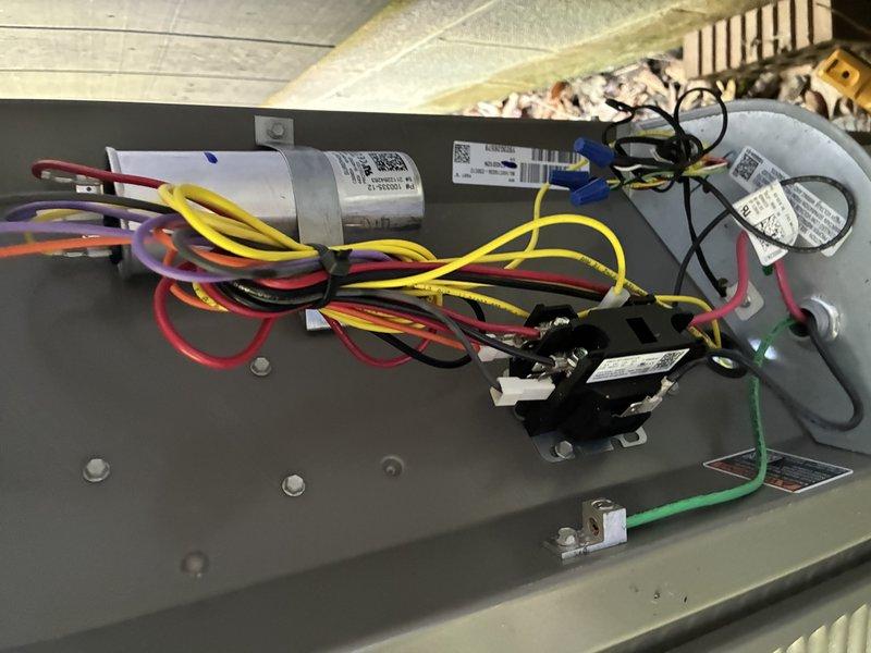 Responded to no airflow complaint with outdoor unit running. Upon inspection, accessed air handler control panel and electrical components. Verified proper operation of blower motor capacitor, control board connections, and safety circuits. All electrical connections secure, control boards functioning normally, and refrigerant lines intact with no visible damage or restrictions.