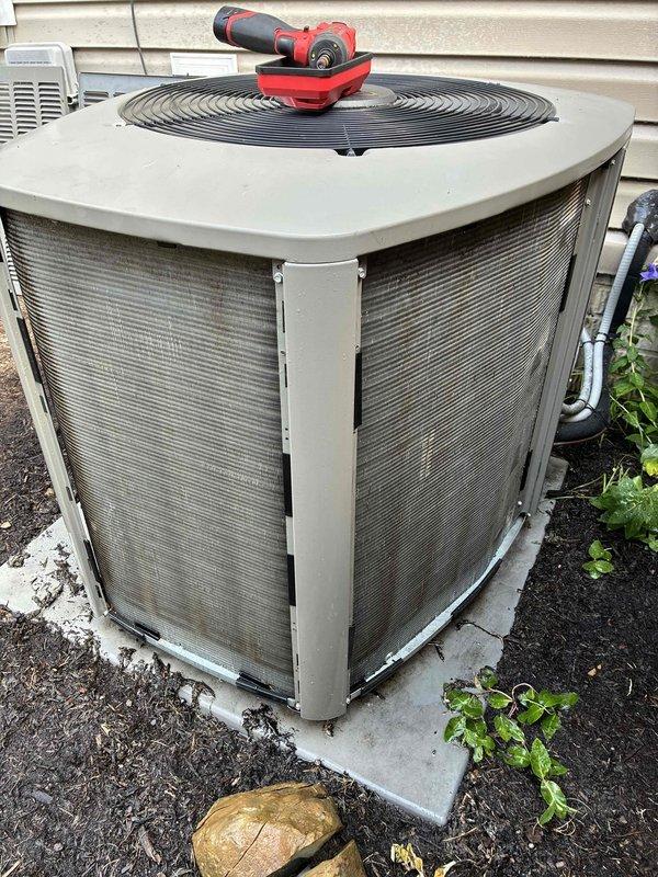 Completed MVP recurring cooling maintenance visit on residential air conditioning system. Performed standard preventive maintenance procedures on outdoor condenser unit, including inspection of cabinet condition, fan operation, and refrigerant line connections. Unit operational and ready for continued service.