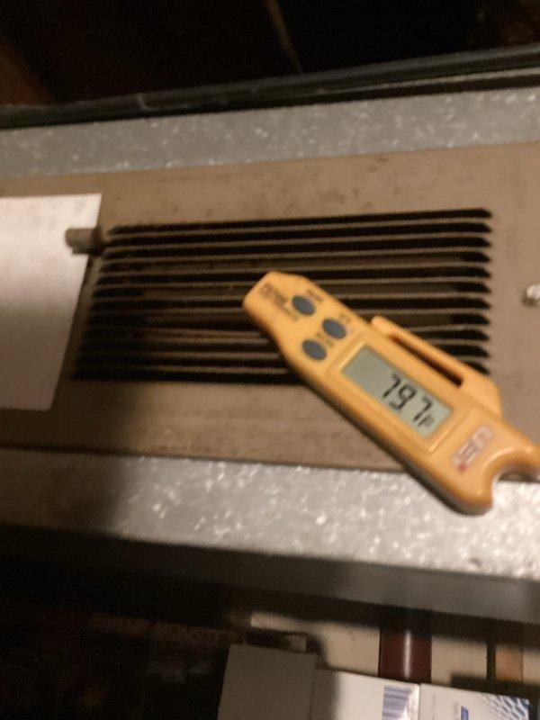 Responded to no cooling call on 10-month-old air conditioning system. Performed diagnostic evaluation of unit including electrical disconnect verification and temperature measurements at evaporator coil, which registered 79.0°F. All system parameters checked and found operating within normal range. Unit functionality confirmed with no mechanical or electrical issues identified at time of service.