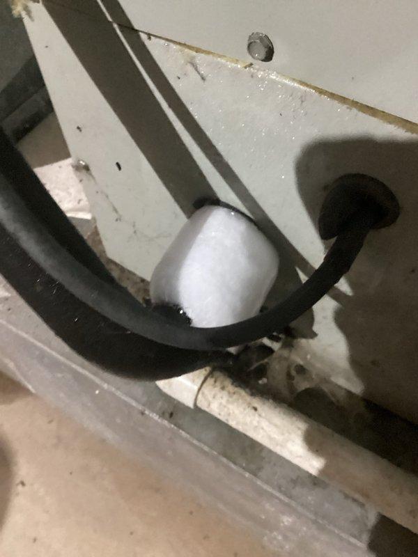 Performed commercial cooling equipment estimate for Trane XR condenser unit with significant vegetation overgrowth restricting airflow around the equipment. Documented existing system condition including internal refrigerant line components and cabinet assembly, noting maintenance access requirements and clearance issues that will need addressing for optimal unit performance and code compliance.