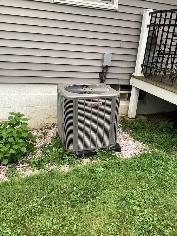 Completed MVP recurring maintenance visit on 2-year-old residential cooling system. Performed comprehensive inspection of Lennox outdoor condensing unit and indoor furnace/air handler assembly. Verified proper operation of both components, checked refrigerant levels, inspected electrical connections and conduit, and confirmed adequate airflow through evaporator coil and ductwork. System operating within normal parameters with no issues identified.