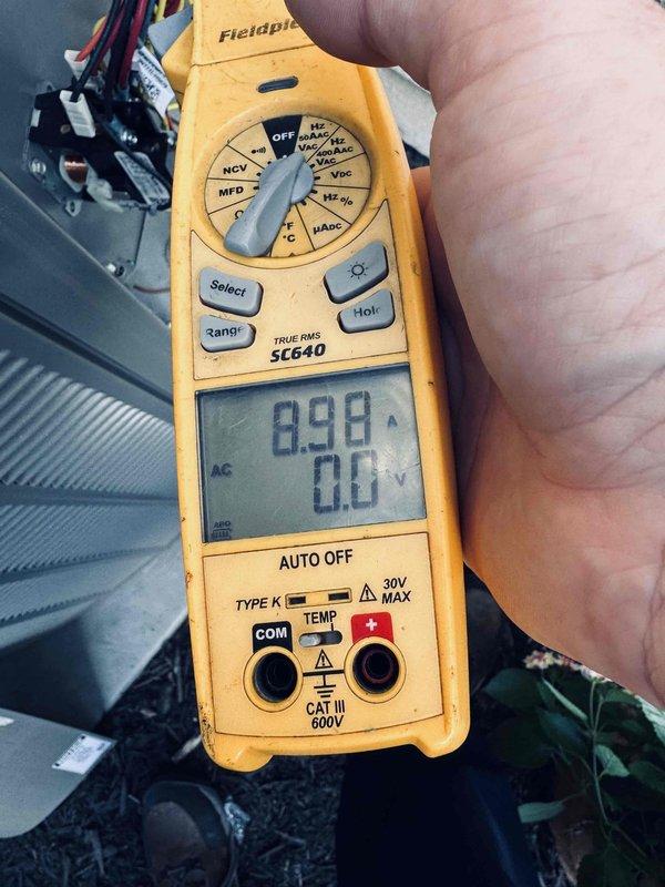 Completed BS-MVP cooling maintenance visit on 4-year-old system. Performed comprehensive system inspection including control board diagnostics and electrical testing. Measured capacitance readings at 8.98 MFD using calibrated multimeter to verify proper compressor and fan motor operation. Inspected printed circuit board for proper connections and component integrity—all connections secure with no signs of wear or damage. System operating within manufacturer specifications. Customer confirmed interest in advance MVP program renewal.