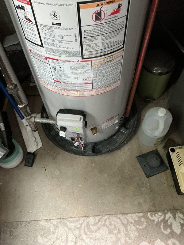 Replaced faulty control valve on 40-gallon Bradford White natural gas water heater, model RG240T6N. Replacement parts were obtained from Famous Akron supply under purchase order #1213367-001 and successfully installed to restore proper unit operation.