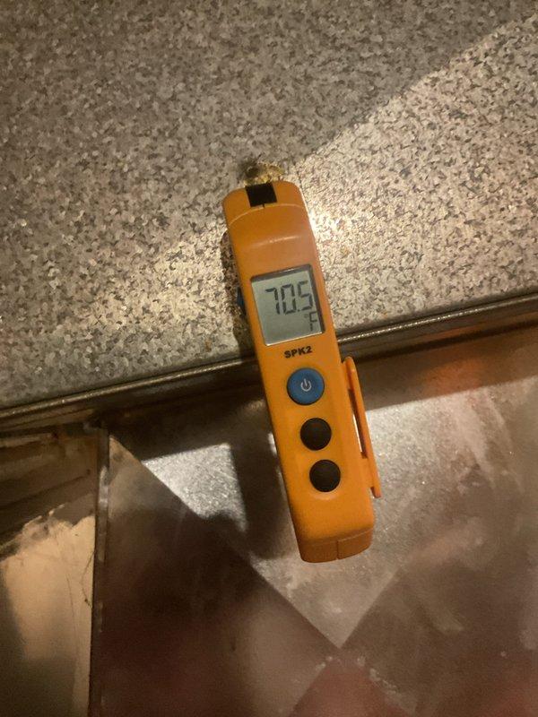 Completed MVP cooling maintenance visit on residential HVAC system. Performed visual inspection of evaporator coil assembly, confirming clean coil surface with proper honeycomb pattern and no visible debris accumulation. Verified refrigerant line connections and insulation integrity. Measured and recorded supply air temperature at 70.5°F using calibrated digital thermometer. All system components operating within normal parameters with no issues identified requiring immediate attention.