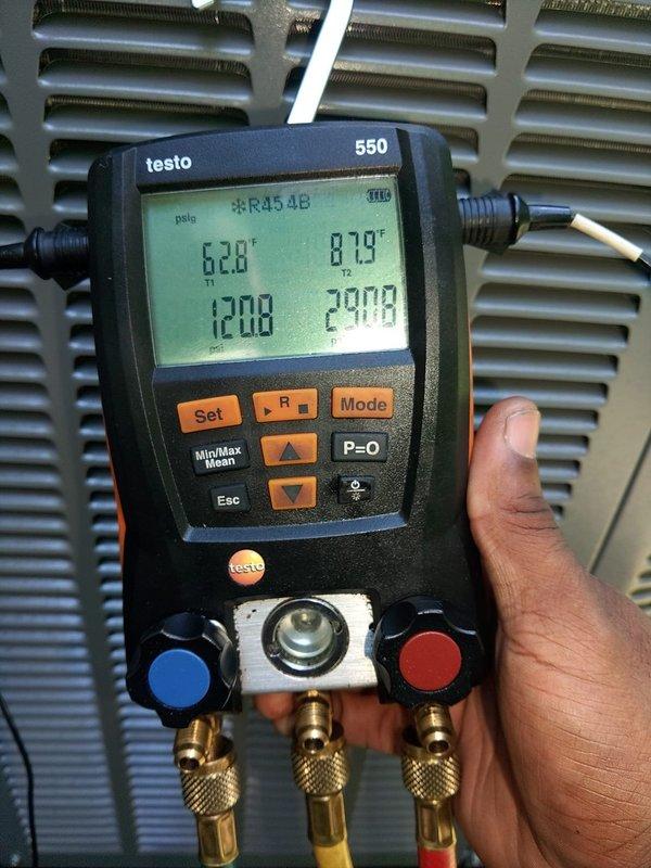 Completed installation of 80% efficiency furnace and air conditioning system. Performed system startup, verified proper refrigerant pressures and temperatures using digital manifold gauges, and confirmed operational parameters met manufacturer specifications. All equipment tested and left in full working order.