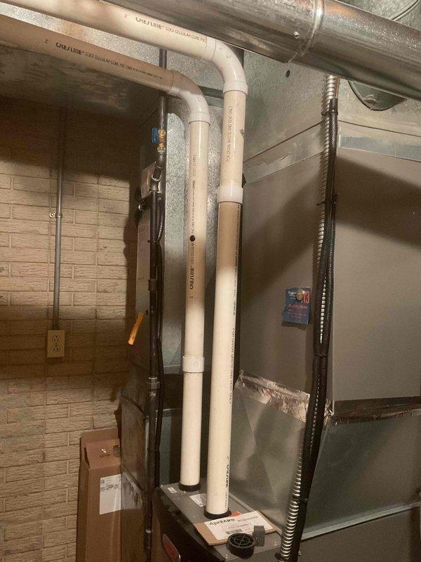 Completed preventive maintenance cooling visit on 5-year-old residential HVAC system. Performed standard inspection of furnace and air handling equipment, verified proper operation of condensate drainage system including PVC piping and connections, and checked electrical components and ductwork connections. All equipment found operating within normal parameters with no immediate service needs identified.