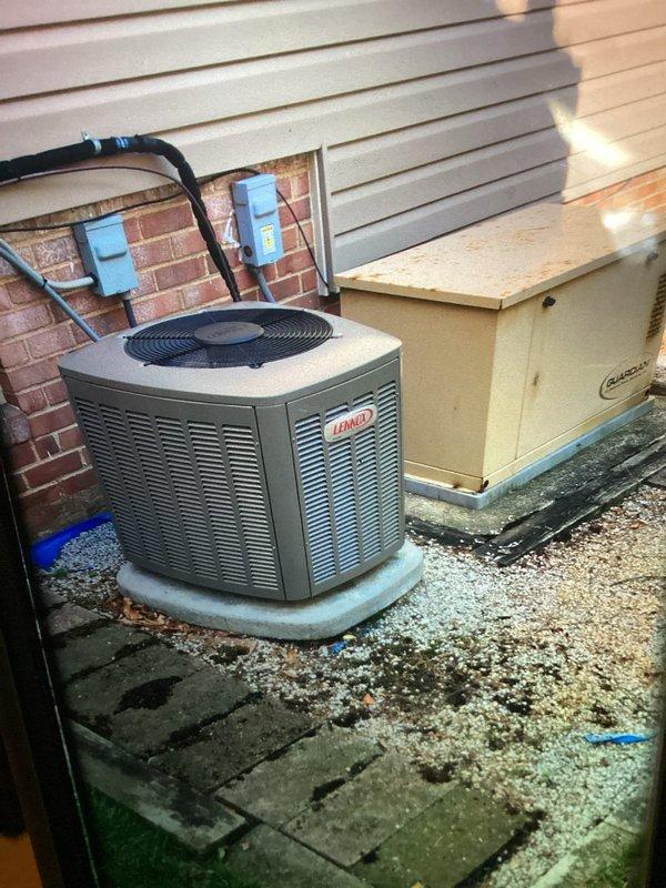 Completed BS-MVP recurring cooling maintenance visit on 8-year-old Lennox air conditioning system. Performed comprehensive inspection of both indoor and outdoor equipment during scheduled morning appointment. Indoor unit located in basement utility area showed normal operating conditions with all electrical connections secure and refrigerant lines properly insulated. Outdoor condenser unit positioned on concrete pad with proper clearances maintained. Verified unit operational status, checked refrigerant line connections along exterior brick wall, and confirmed all components functioning within manufacturer specifications. System operating efficiently with no issues identified during maintenance inspection.