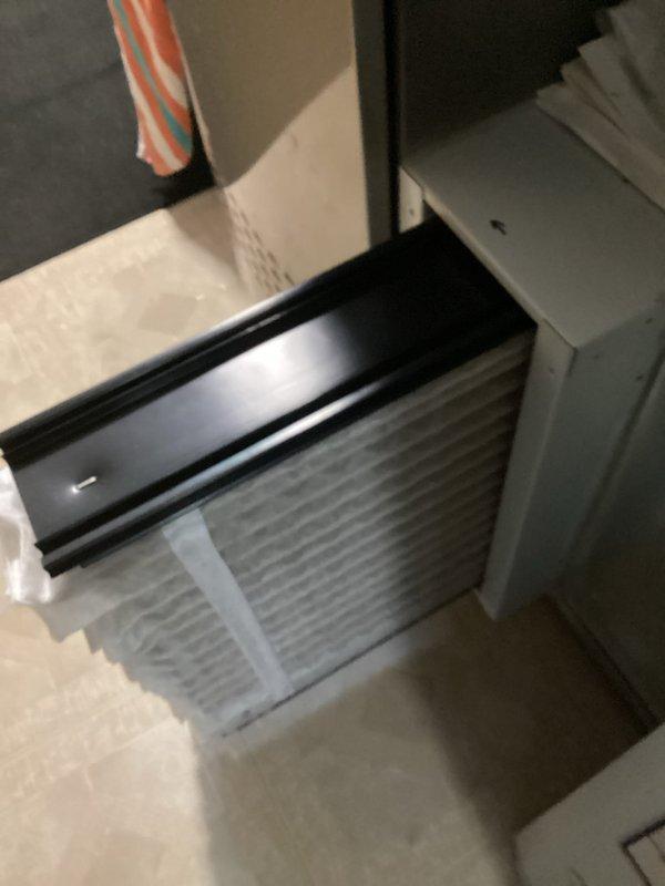 Completed preventive maintenance inspection on residential air conditioning system for MVP customer. Performed visual inspection of indoor air handler unit, verified proper filter access and housing integrity, and documented electrical control panel components including capacitor, contactor, and wiring connections in unit 35-E. All system components observed to be operational with normal wear patterns noted.