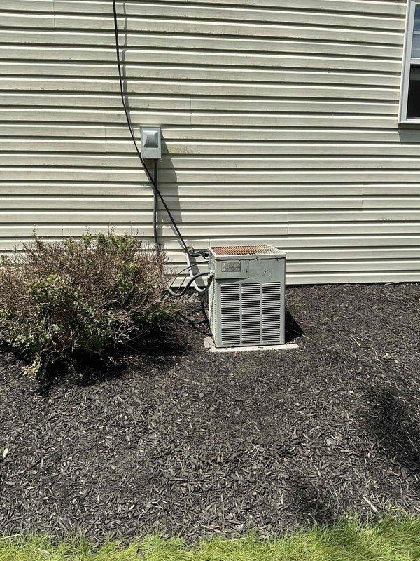 Provided estimate for complete air conditioning system replacement after diagnosing failed compressor on 21-year-old unit with no cooling capability. Documented existing outdoor condenser unit and indoor Trane XR80 furnace installation in utility closet for replacement planning and equipment sizing specifications.